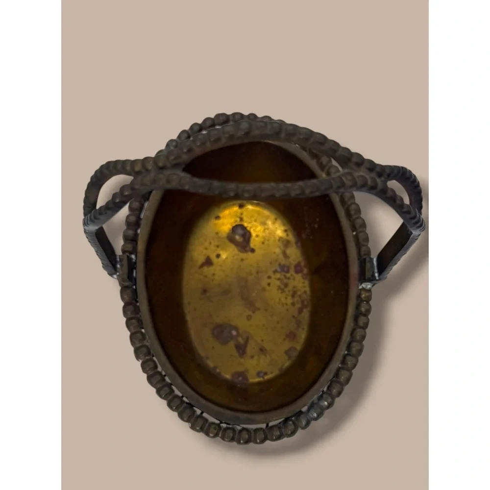 Vintage Brass Basket Made in India Woven Oval Basket Handle Cottage Decor